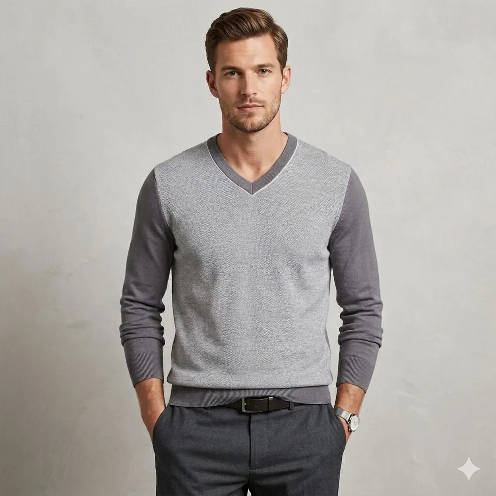 Banana Republic V-Neck Sweater Mens Small Gray Silk Blend Pullover Preppy